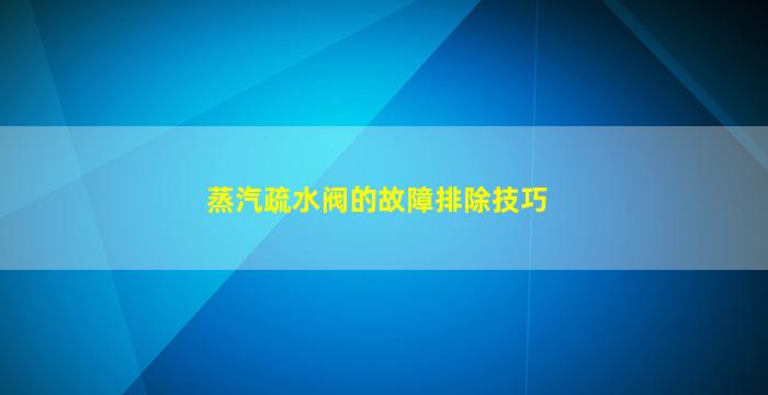 蒸汽疏水阀的故障排除技巧